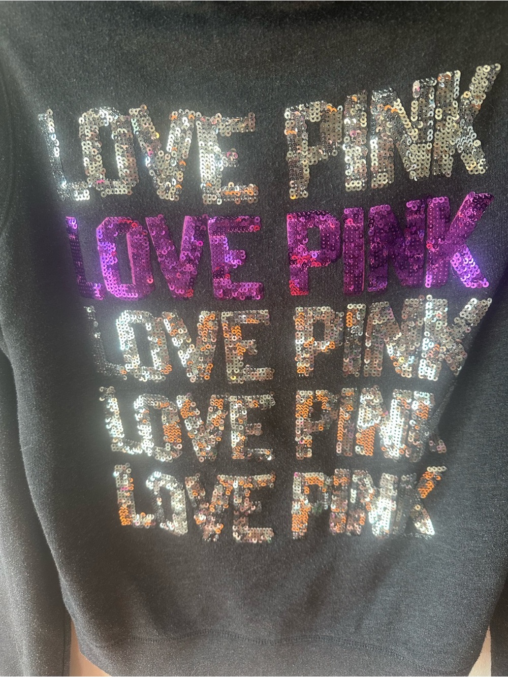 Victoria’s Secret Pink Vintage Gray Purple Sequin Bling Hoodie M - Picture 3 of 5